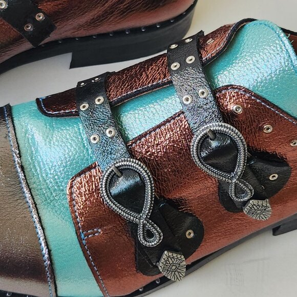 Girotti Metallic Leather Oxford Shoes Buckles Steampunk Luxury Handmade Unique 4 - Picture 5 of 16